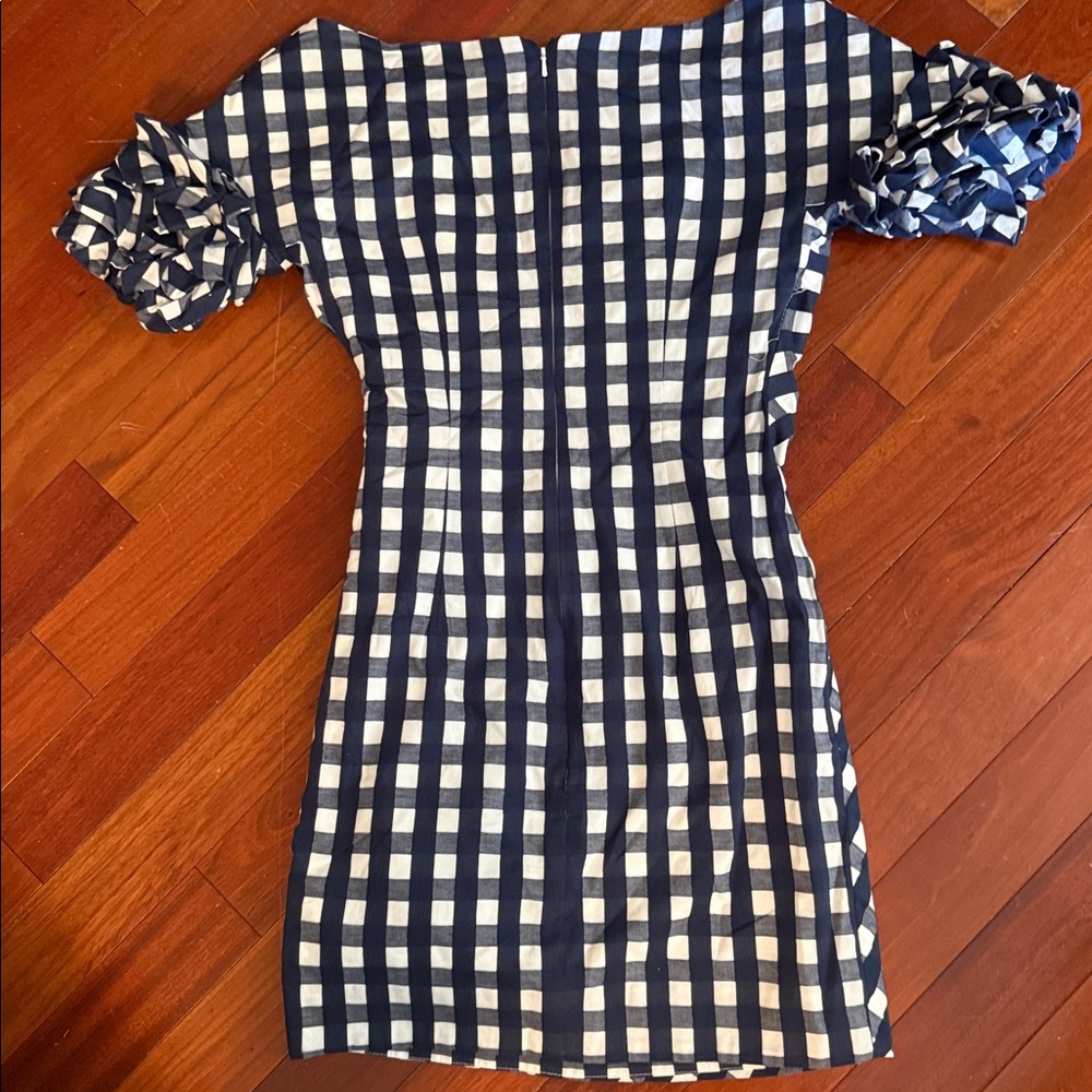 Fame And Partners Blue and White Checkered Mini Dress Hidden Zip Back Size 2 - Picture 5 of 7